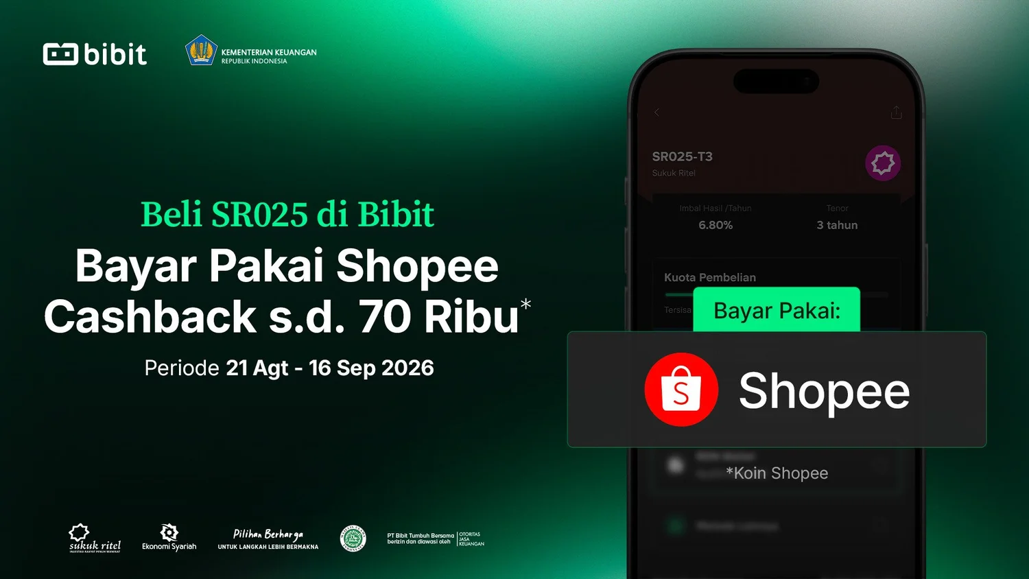 Investasi SBN SR025 di Bibit Pakai Pembayaran Shopee, Raih 75 Ribu Koin Shopee